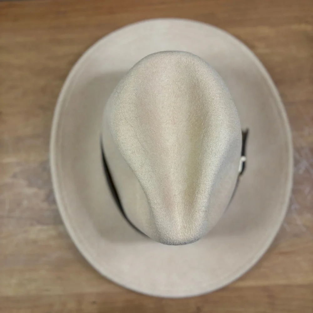 Fedora Classic Unisex Beige Adjustable Wool Hat, with Buckle Brown Trim